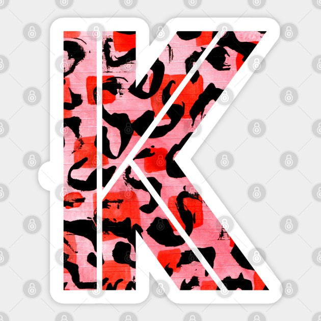 Abstract Letter K Watercolour Leopard Print Alphabet Red Sticker by Squeeb Creative